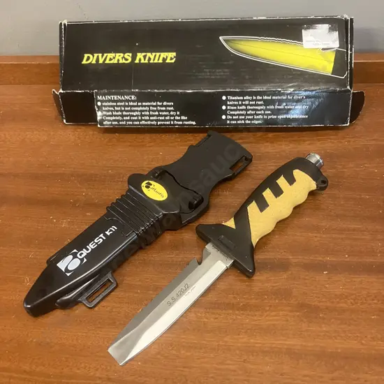 Atlantis Quest K11 Dive Knife, Yellow In Box - Marine Grade 420 Stainless Steel Chisel Tip Blade With Two Tone Sure-Grip