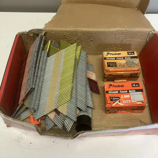 Paslode 16Ga Straight Finish Nails x 2 Boxes & Part Box Delfast 90x3.15mm D-Head Strip Nails