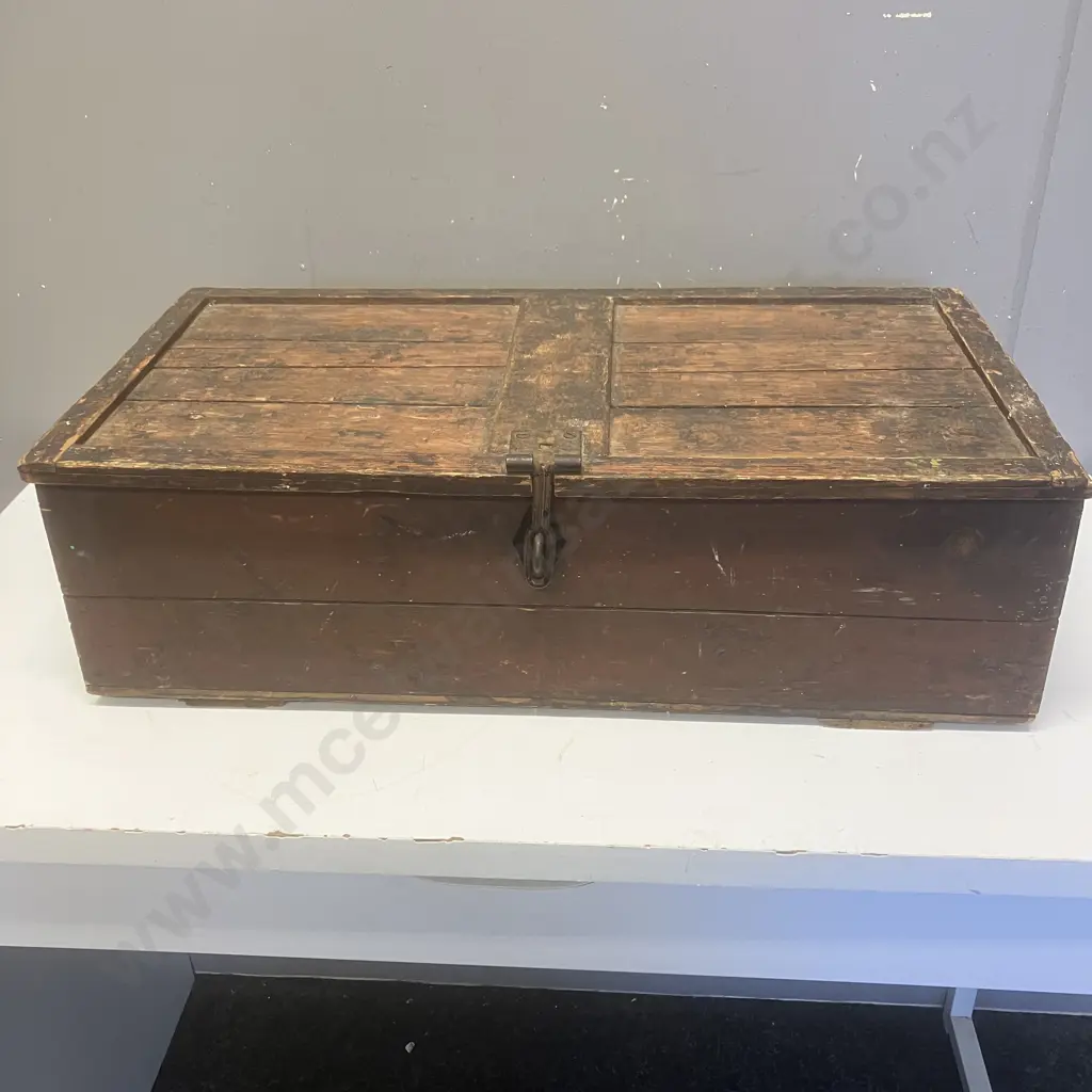 Antique Wooden Chest With Double Steel Handles. H20 W65 D34cm Image 1++