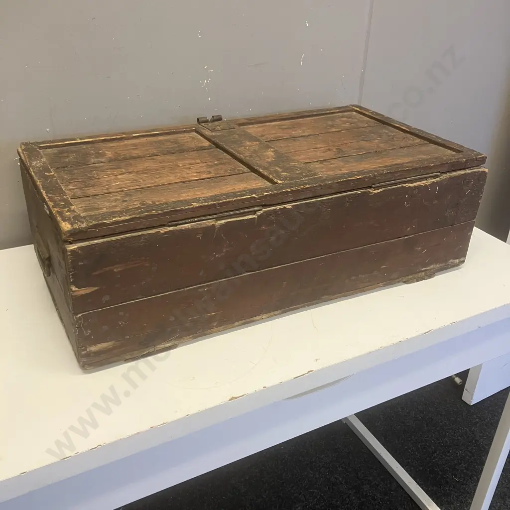 Antique Wooden Chest With Double Steel Handles. H20 W65 D34cm Image 1++