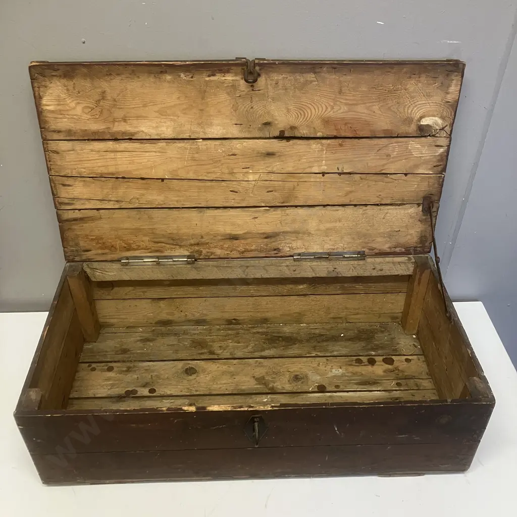 Antique Wooden Chest With Double Steel Handles. H20 W65 D34cm Image 1++