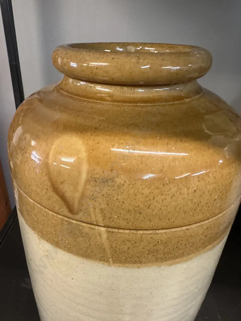 Vintage Two Toned Stoneware Jar H31.5cm. Image 1++