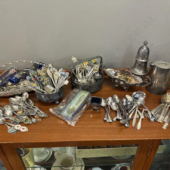 Large Assortment Of Collectors Teaspoons, Silverware Etc