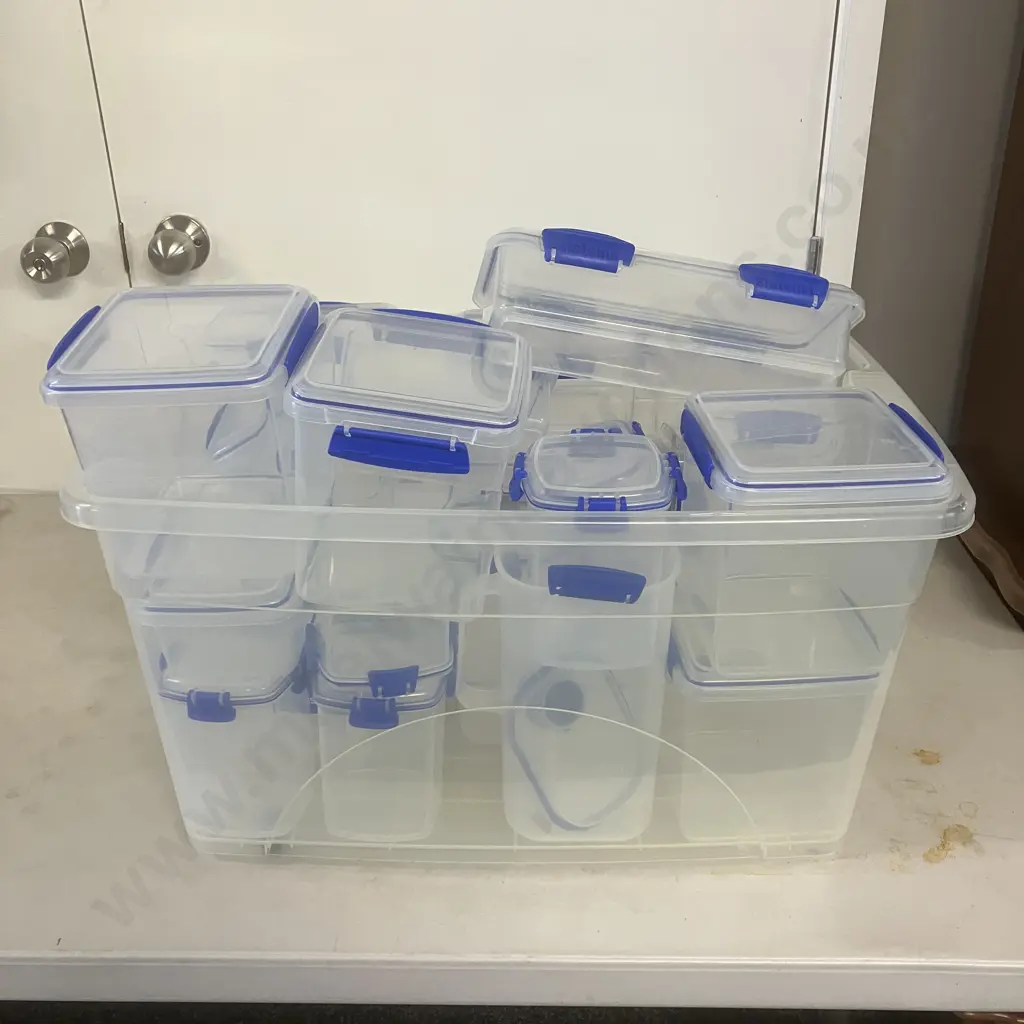 Assorted Sistema Plasticware With Lids In Clear Bin Image 1++