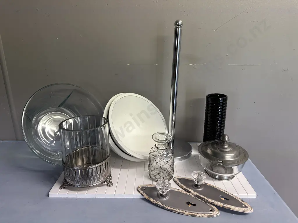 Assorted Kitchen Items Including N.E.D. Wooden Place Mat, Bowls, Glassware Etc Image 1++