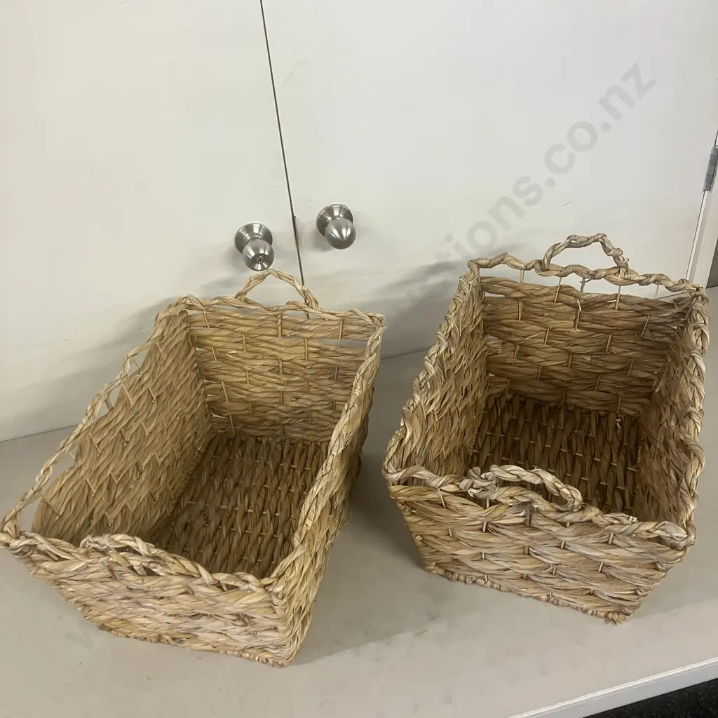 Pair of Woven Water Hyacinth Double Handled Baskets. H32 W53 D37cm Image 1++