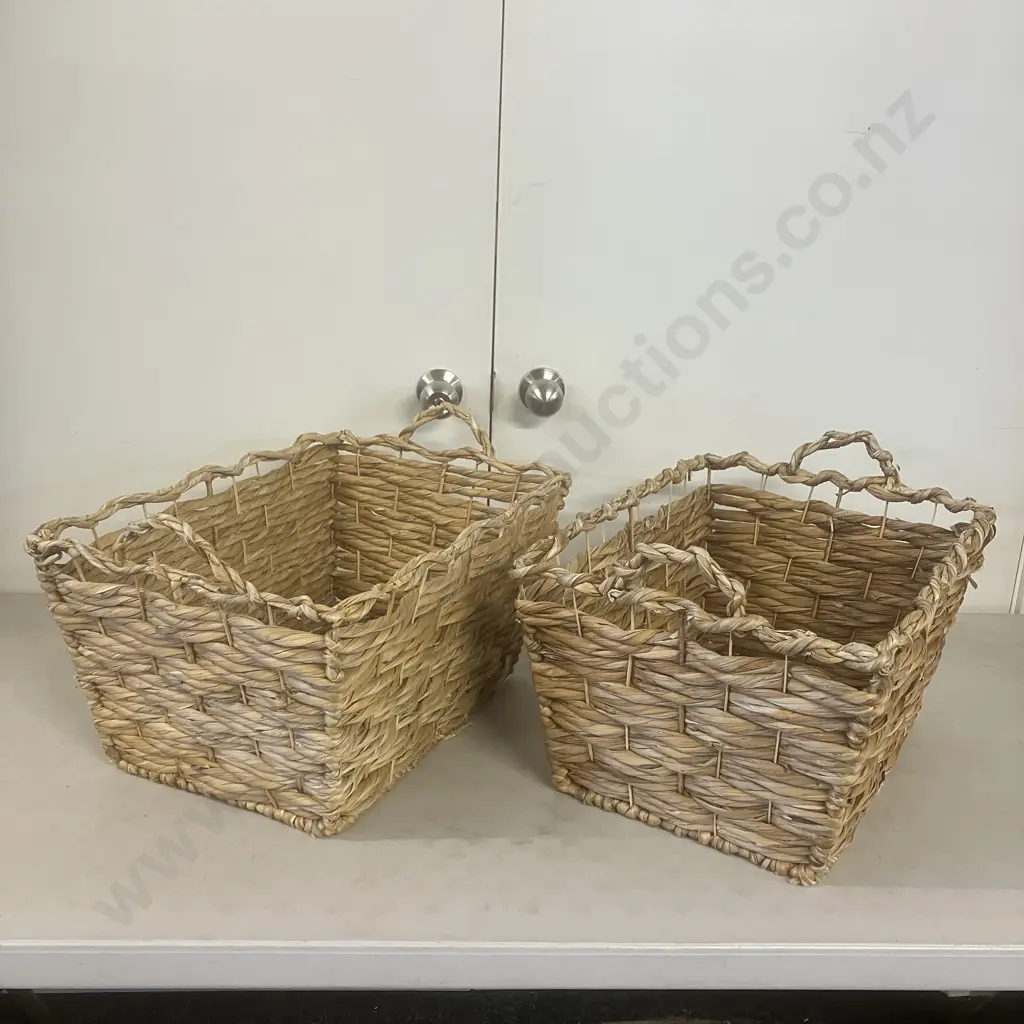 Pair of Woven Water Hyacinth Double Handled Baskets. H32 W53 D37cm Image 1++