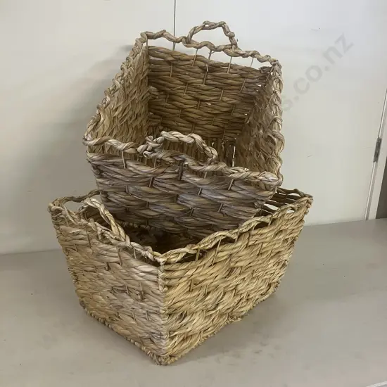 Pair of Woven Water Hyacinth Double Handled Baskets. H32 W53 D37cm