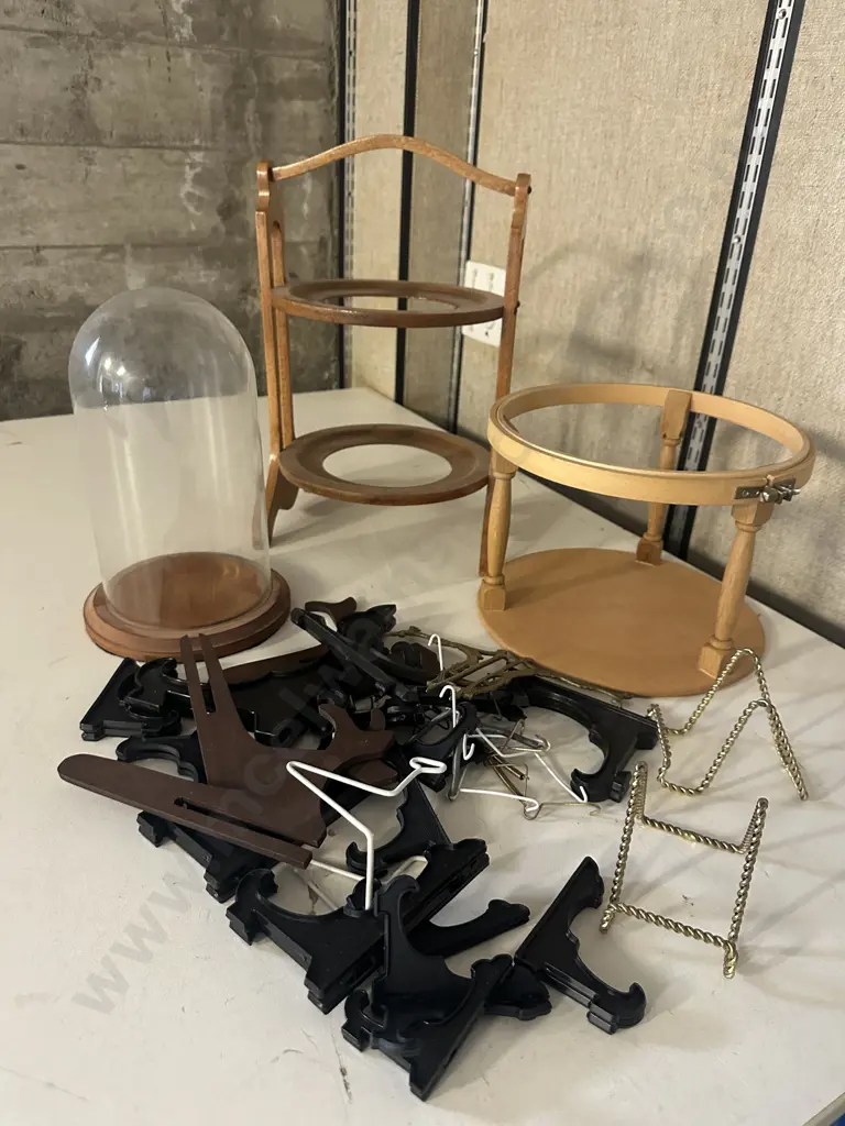 Vintage Plate Stand, Glass Dome Display, Needle Work Stand Etc Image 1++