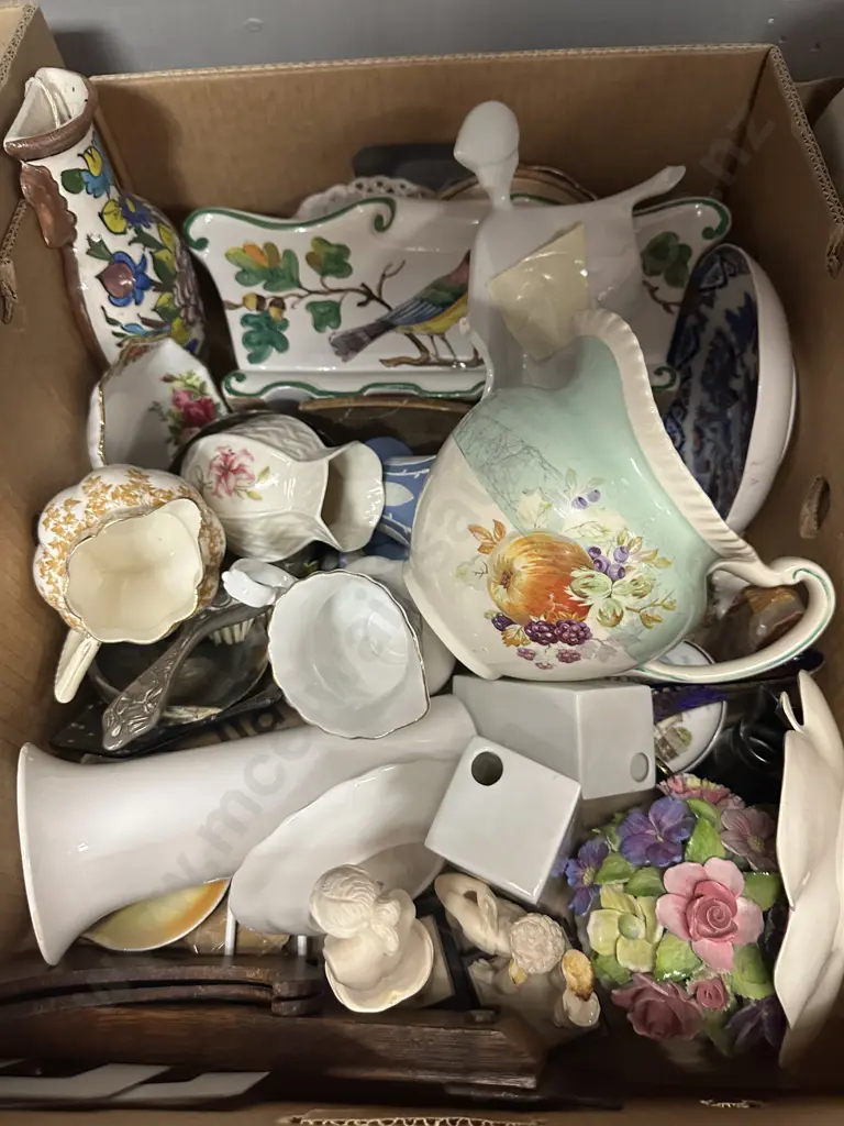 Box Lot China Items Including Wedgwood, Johnson Bros Etc Image 1++