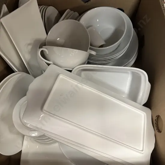 Box Lot Of Assorted White Crockery