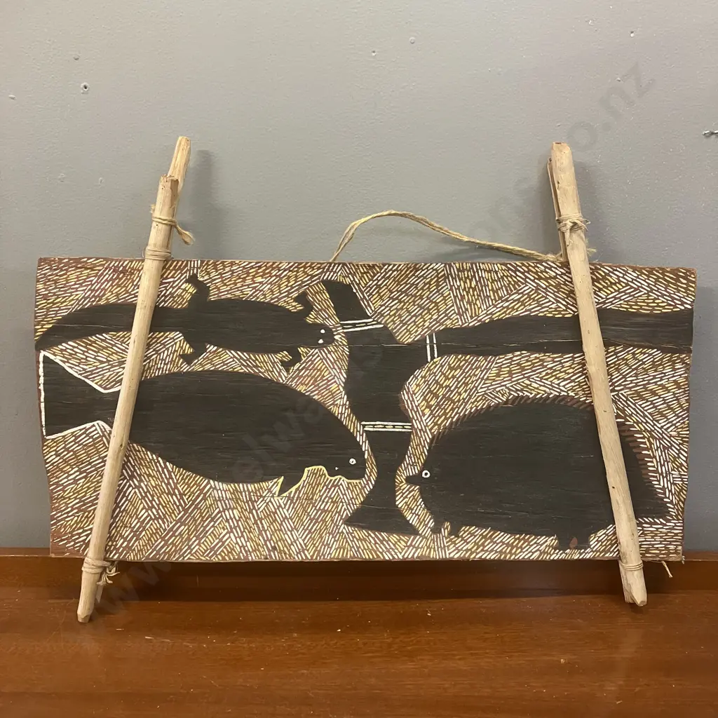 Australian / Aboriginal Art - NAMBADJIGADJA AMAGULA Bark Painting. c1960s Natural Earth Pigments On Bark. 24 x 53cm Image 1++