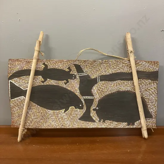 Australian / Aboriginal Art - NAMBADJIGADJA AMAGULA Bark Painting. c1960s Natural Earth Pigments On Bark. 24 x 53cm