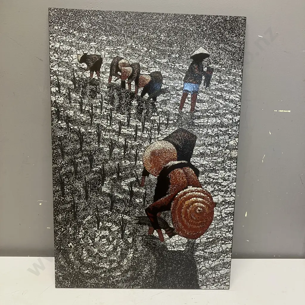 Vietnamese Crushed Egg Shell Lacquer Painting. 60 x 40cm Image 1++