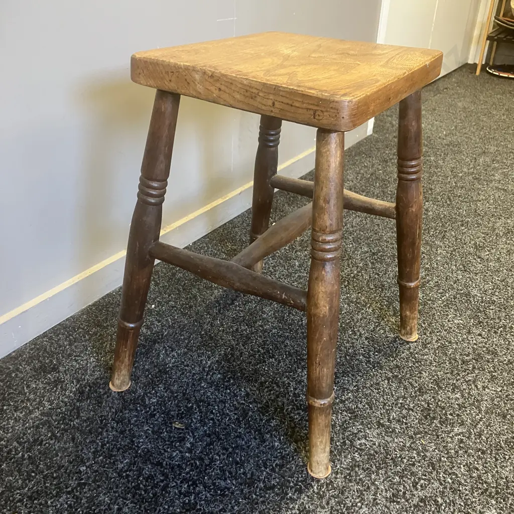 Antique Farmhouse Kitchen Stool. H46 W36 D33cm Image 1++