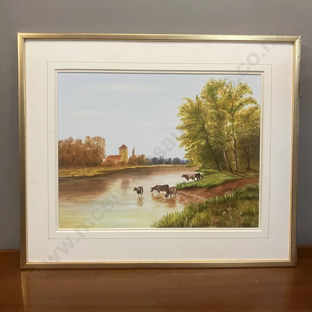 Derek Pearce 1984 Original Artwork - Cattle In a Stream. Signed. 51 x 62cm Image 1++
