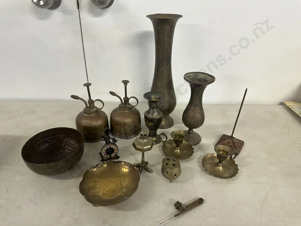 Assorted Brass Items Including Vases, Candle Holders Etc Image 1++