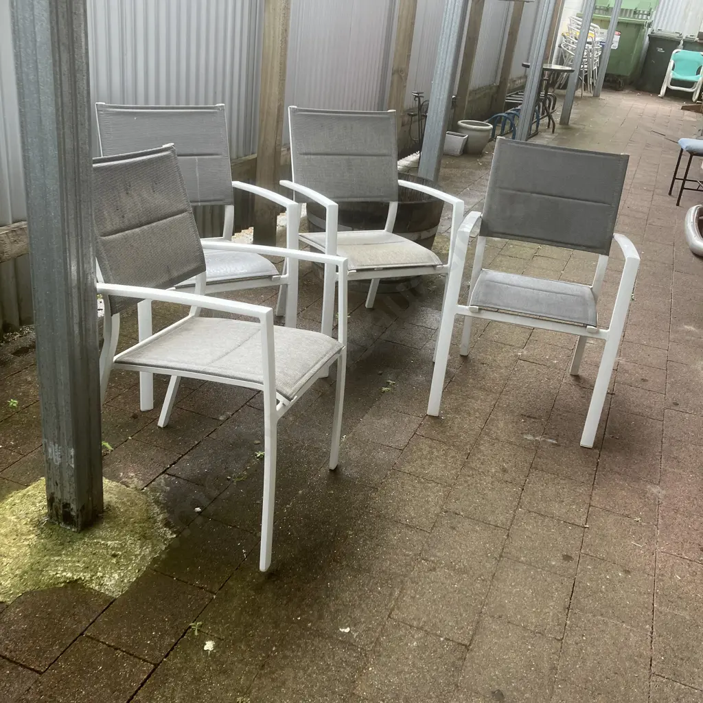 Set of White & Grey Armed Outdoor Stacking Chairs Image 1++