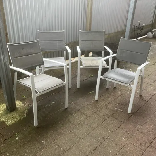 Set of White & Grey Armed Outdoor Stacking Chairs