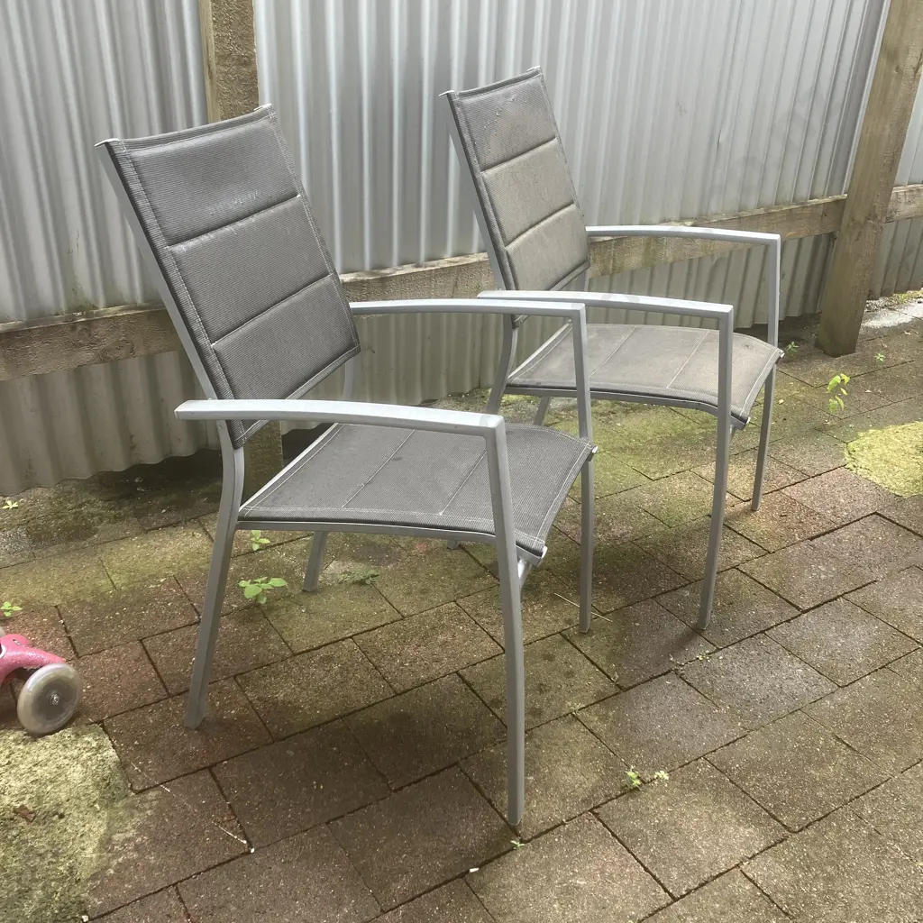 Pair of Black & Grey Armed Outdoor Stacking Chairs Image 1++