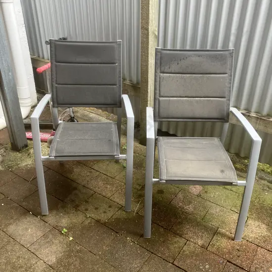 Pair of Black & Grey Armed Outdoor Stacking Chairs