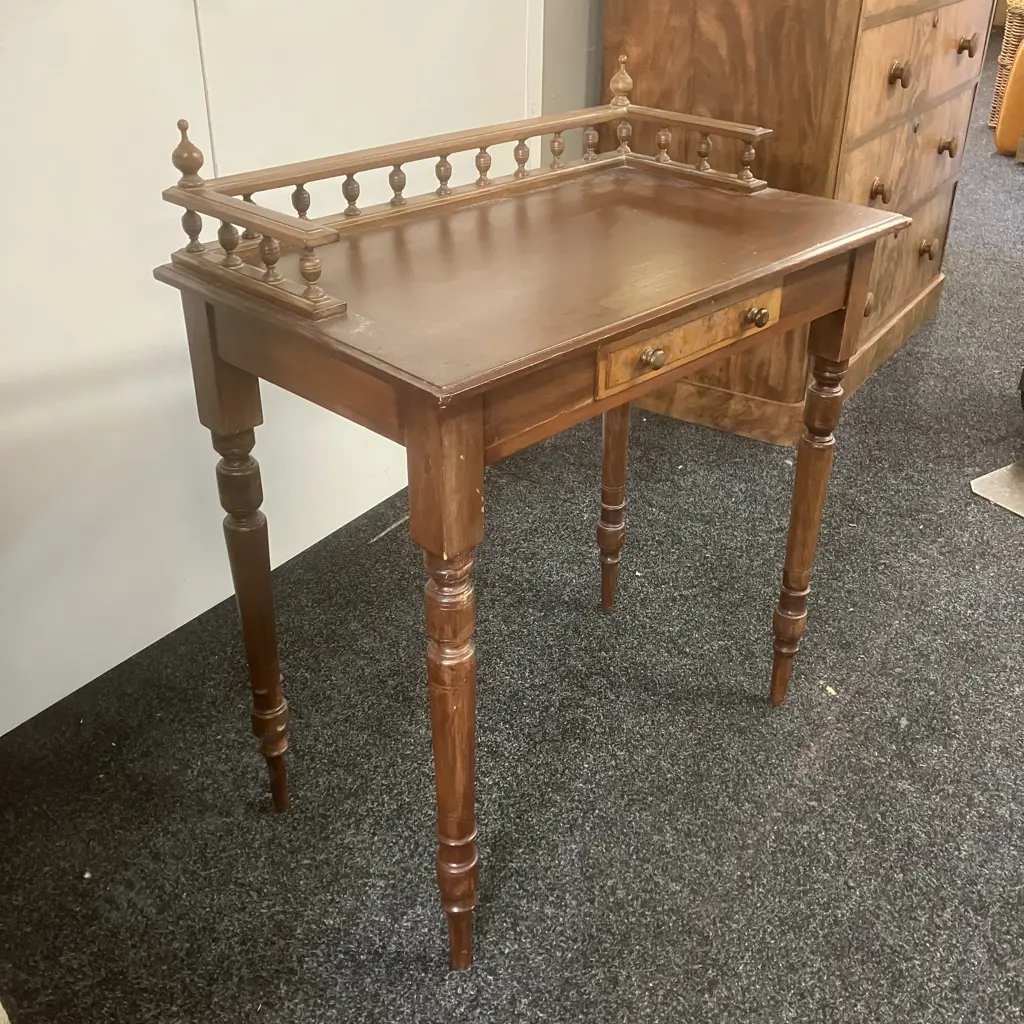 Antique Side Table With Single Drawer, Turned Legs. H90 W76 D44cm Image 1++