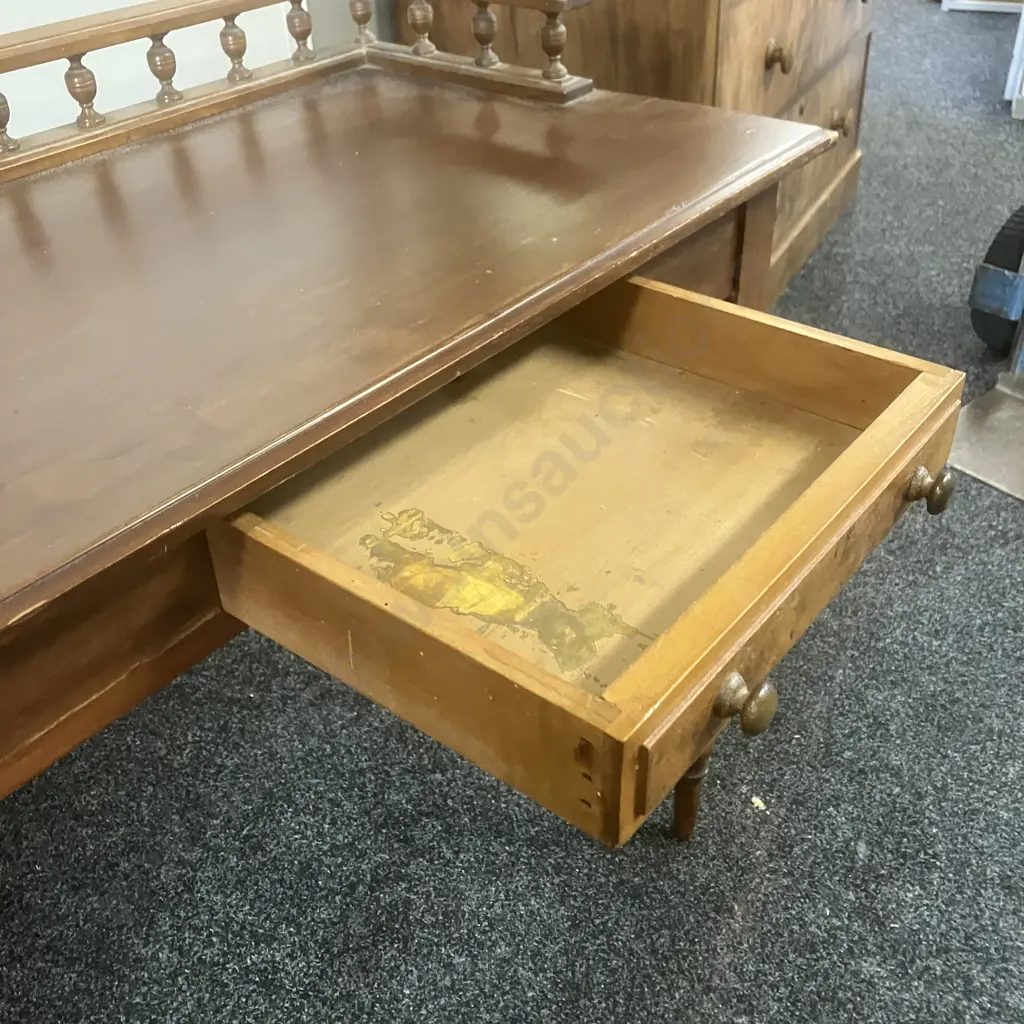 Antique Side Table With Single Drawer, Turned Legs. H90 W76 D44cm Image 1++