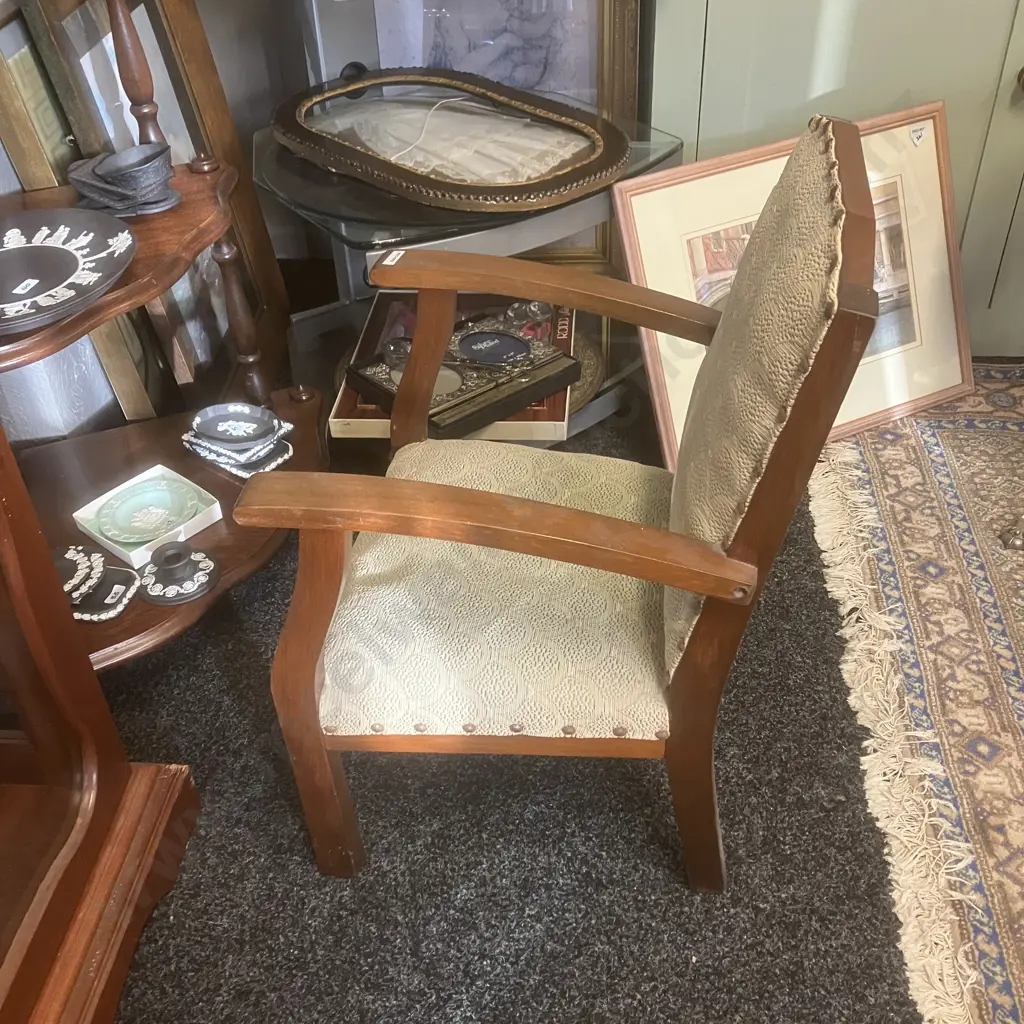 Vintage / Antique Kids Armchair With Metal Domed Upholstery. 65 x 41.5cm Image 1++