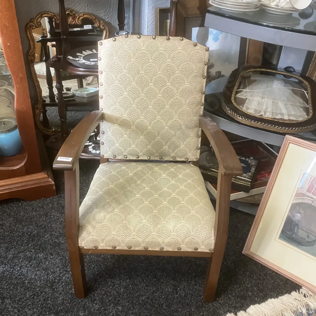 Vintage / Antique Kids Armchair With Metal Domed Upholstery. 65 x 41.5cm Image 1++