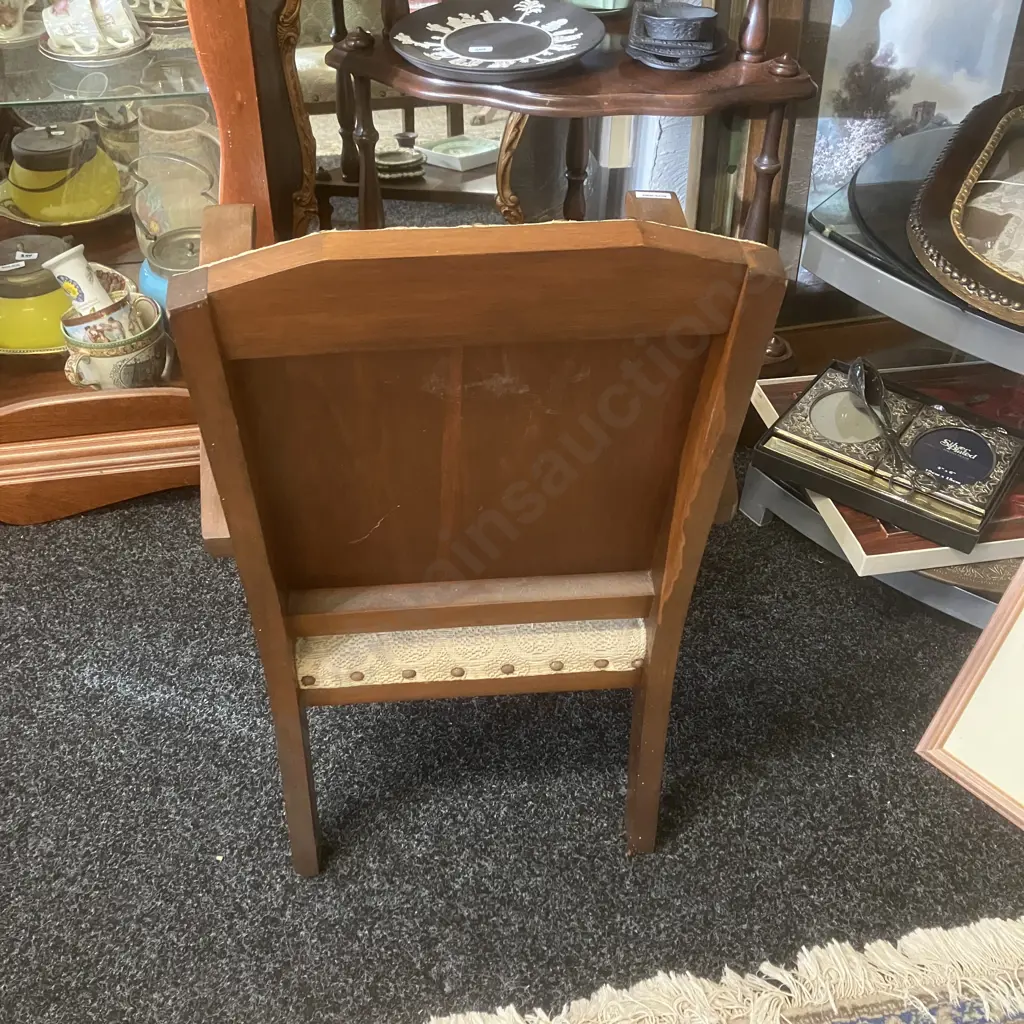 Vintage / Antique Kids Armchair With Metal Domed Upholstery. 65 x 41.5cm Image 1++