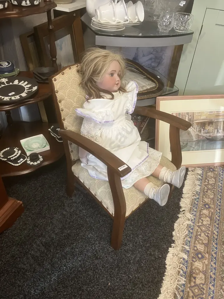 Vintage / Antique Kids Armchair With Metal Domed Upholstery. 65 x 41.5cm Image 1++