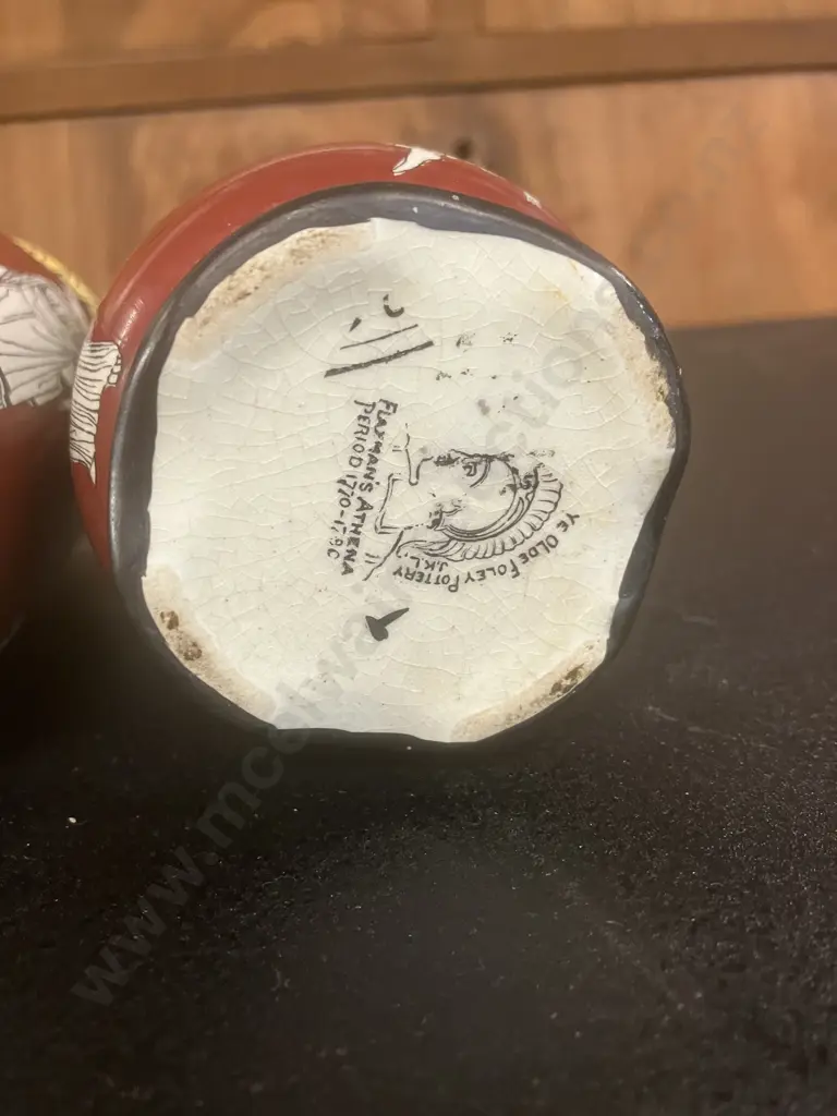 Pair of Antique English Neo-Grec Ye Olde Foley Pottery Vases, Marked To Base. H12cm Image 1++