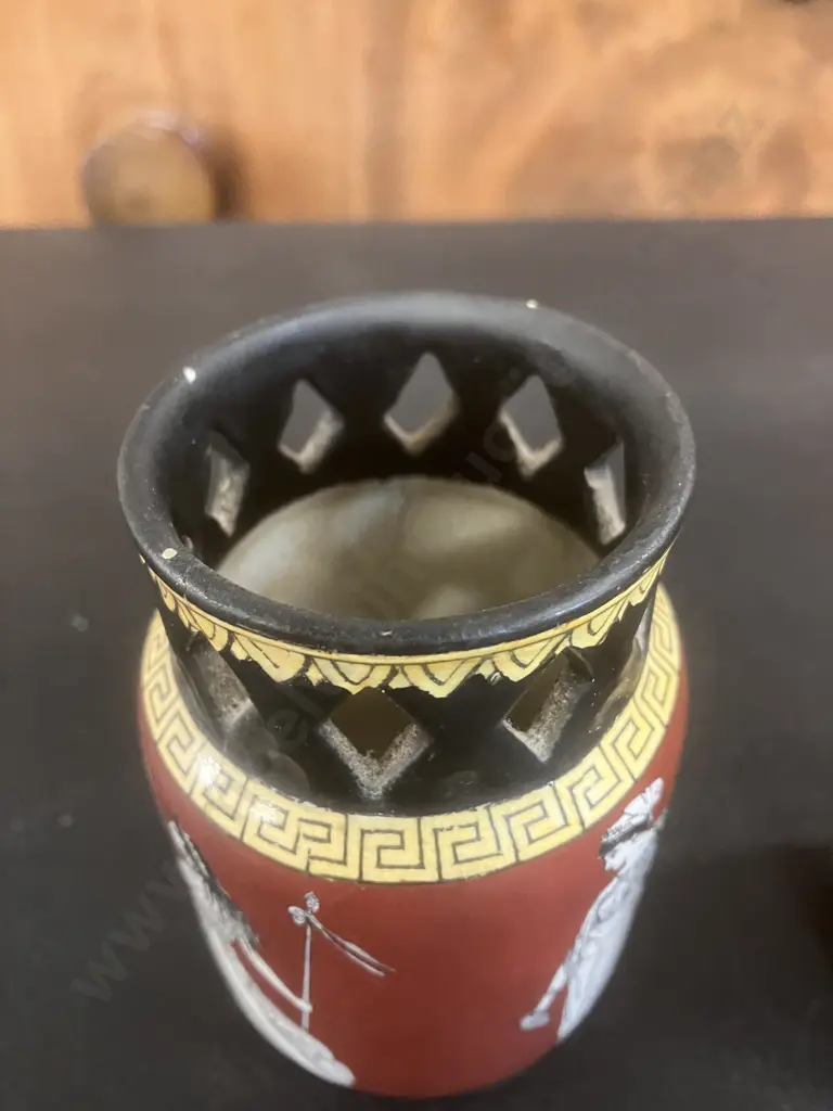 Pair of Antique English Neo-Grec Ye Olde Foley Pottery Vases, Marked To Base. H12cm Image 1++