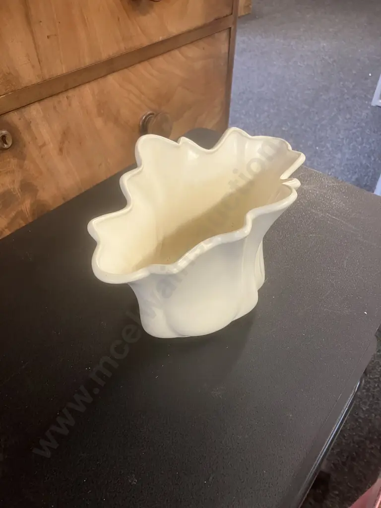 Crown Lynn Potteries Tall Trough Vase With Flaring Sides Shape 44, White Slip-Cast Ceramic c1948-55. H15.5 W26.5 D15.5cm Image 1++