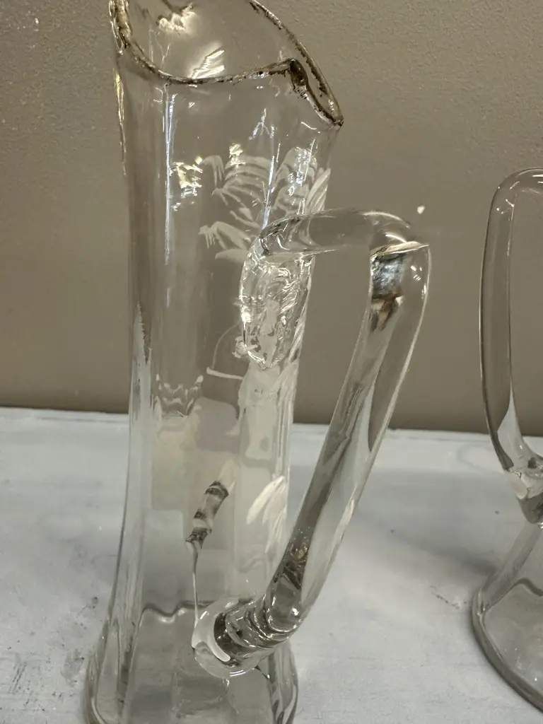 Pair Of Mary Gregory Glass Pitchers Girl & Boy On Swing (af to girl on swing) Image 1++