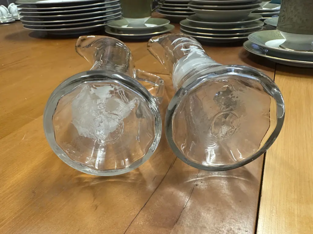 Pair Of Mary Gregory Glass Pitchers Girl & Boy On Swing (af to girl on swing) Image 1++