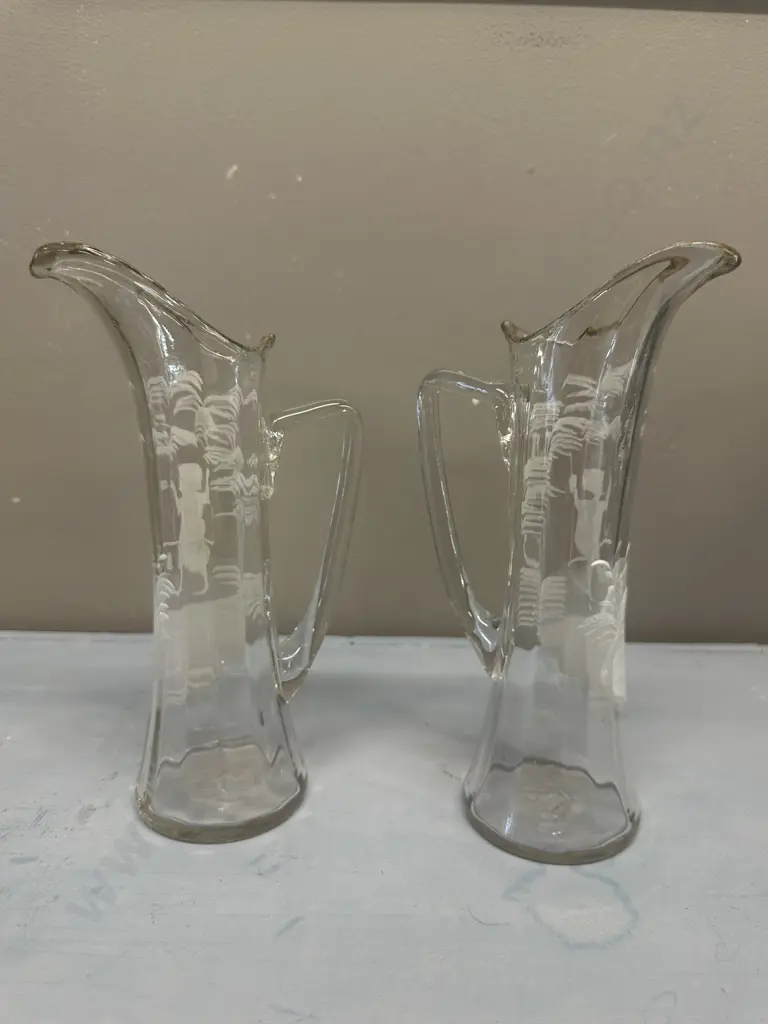 Pair Of Mary Gregory Glass Pitchers Girl & Boy On Swing (af to girl on swing) Image 1++