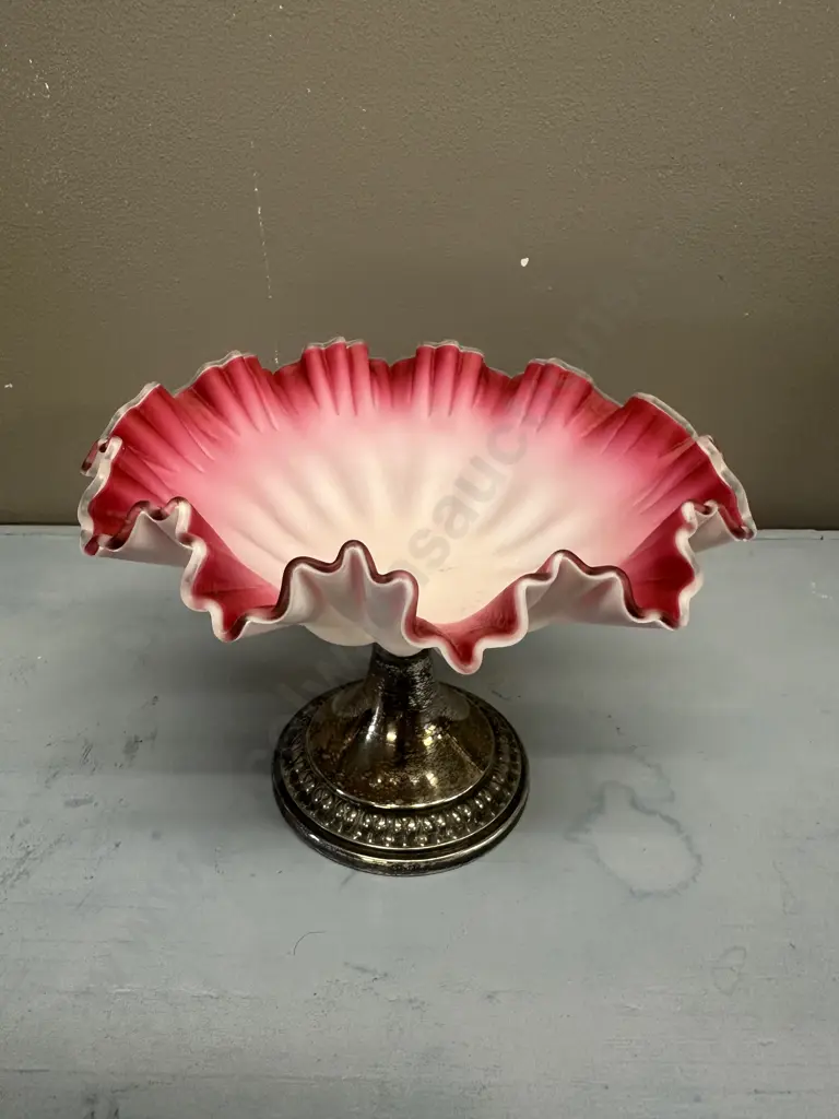 Antique Victorian Glass Compote Silver Plated Base Image 1++