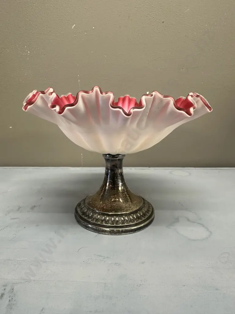 Antique Victorian Glass Compote Silver Plated Base Image 1++