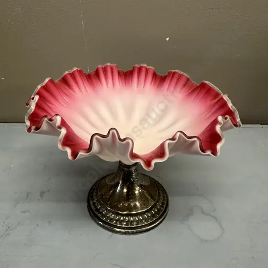 Antique Victorian Glass Compote Silver Plated Base