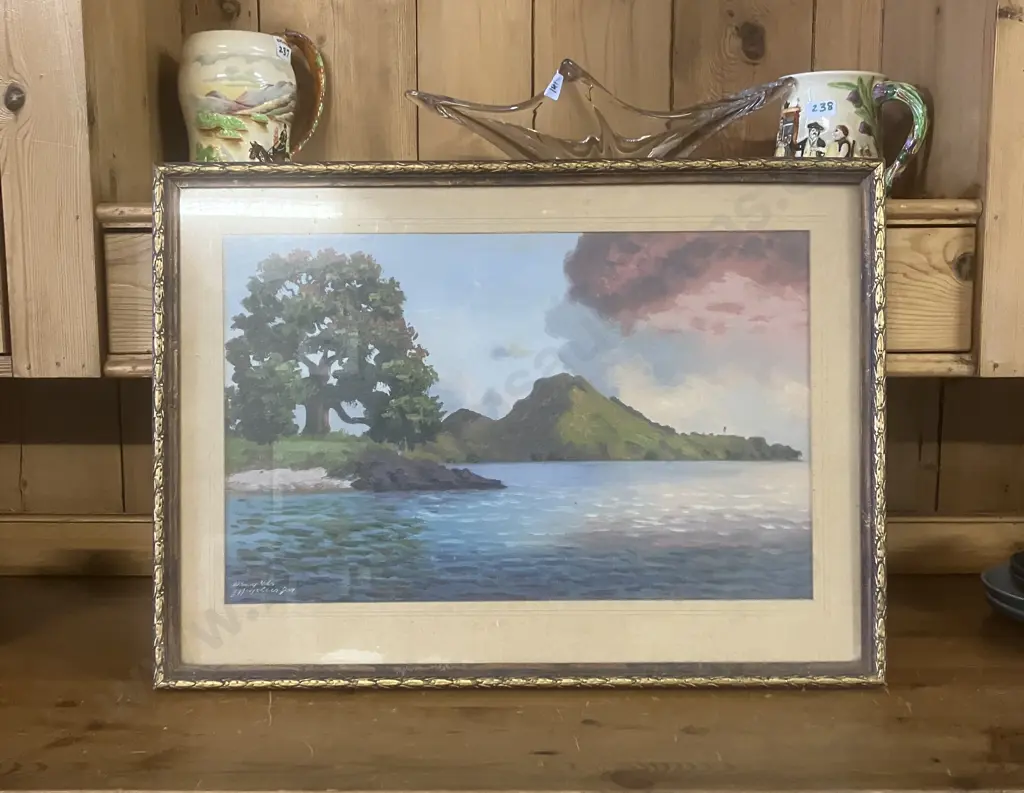 J Mayclair (1900-1950) 'Whangarei Heads' Framed Oil On Board. Signed Bottom Left. 39.5 x 55cm Image 1++