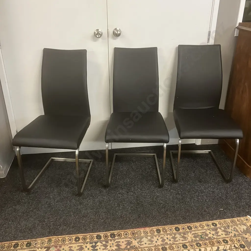 Black Glass Topped Rectangular Dining Table With 6 Black Leather Effect High Back Cantilever Chairs. H76 W180 D100cm Image 1++