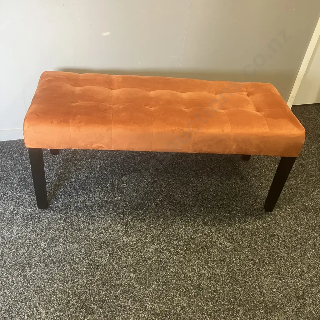 Orange Velvet Bench With Black Legs. H45 W105.5 D41cm Image 1++