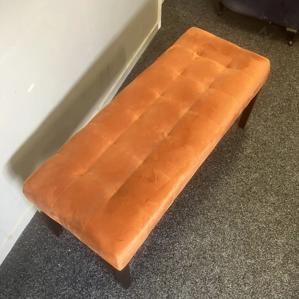 Orange Velvet Bench With Black Legs. H45 W105.5 D41cm Image 1++