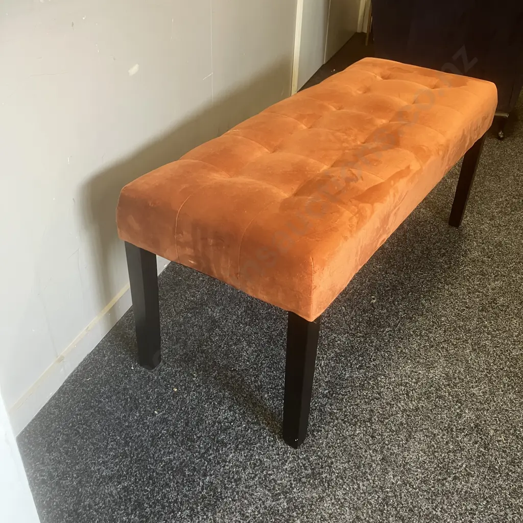 Orange Velvet Bench With Black Legs. H45 W105.5 D41cm Image 1++
