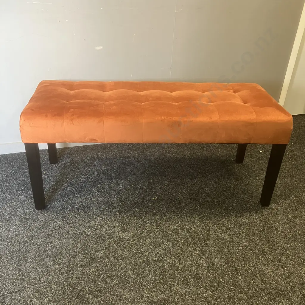 Orange Velvet Bench With Black Legs. H45 W105.5 D41cm Image 1++