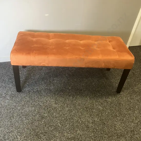 Orange Velvet Bench With Black Legs. H45 W105.5 D41cm