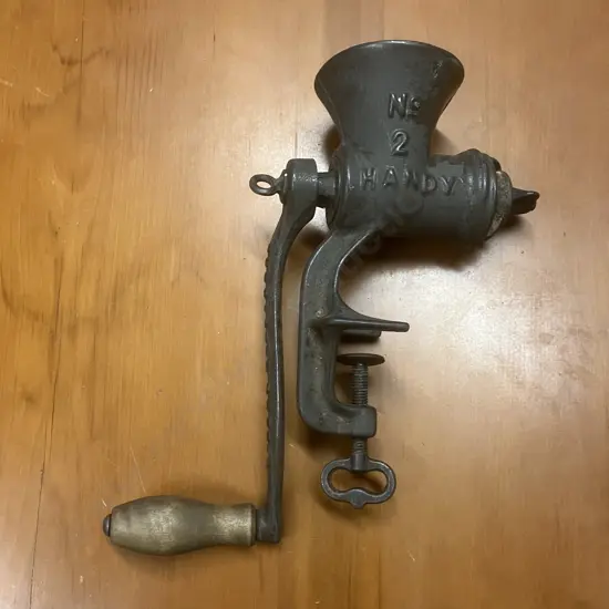 Vintage Husqvarna Sweden Meat Grinder No 2 Handy Cast Iron With Wooden Handle