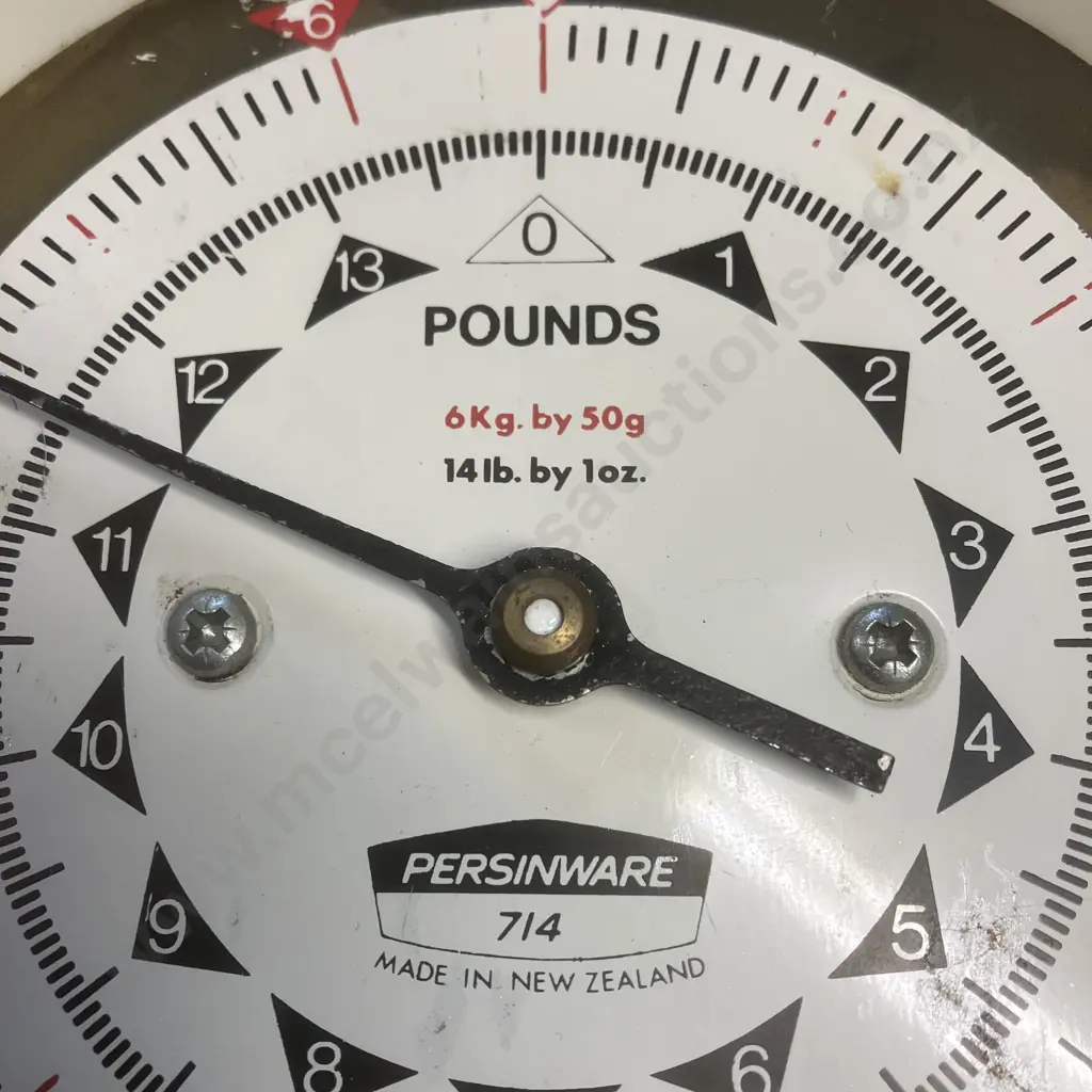 Vintage White PERSINWARE No. 714 Household Scales With Yellow Weighing Pan -  Made In New Zealand Image 1++