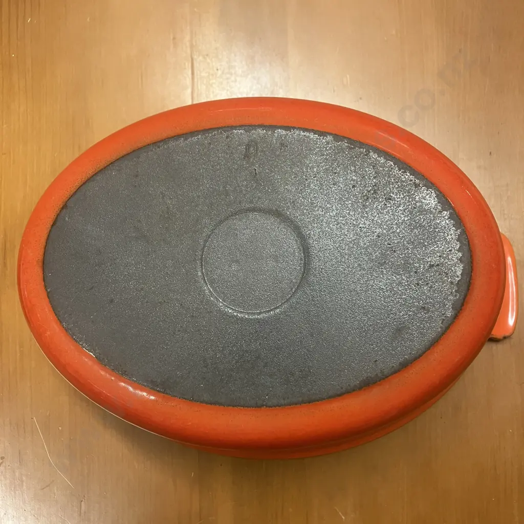 Vintage 'Le Creuset / Cousances' Style Enamelled Cast Iron Lidded Oval Dutch Oven, Flame Orange Color (No Maker) Image 1++